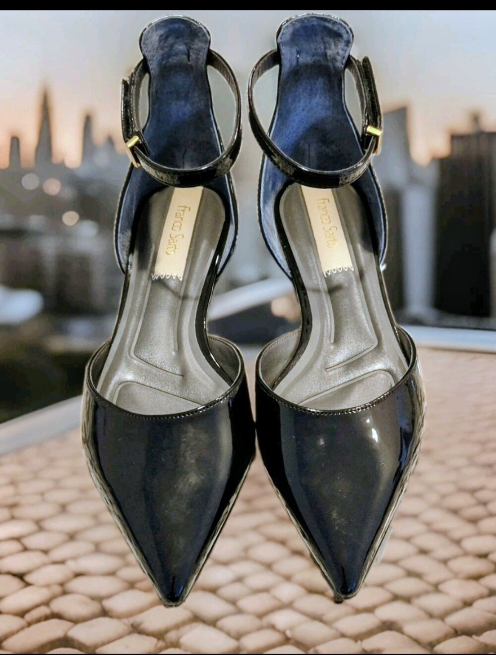 NWD Franco Sarto Black Patent Leather Pointed Toe Flats Ankle Strap 8.5 / 9